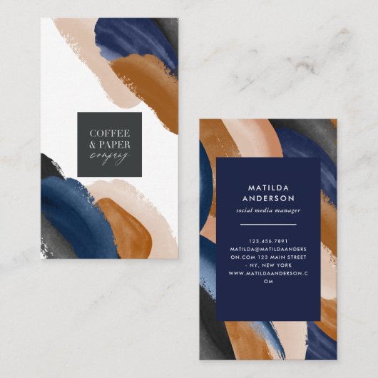 Blauwe terracotta abstracte waterverf moderne logo visitekaartje (Voorkant / Achterkant)