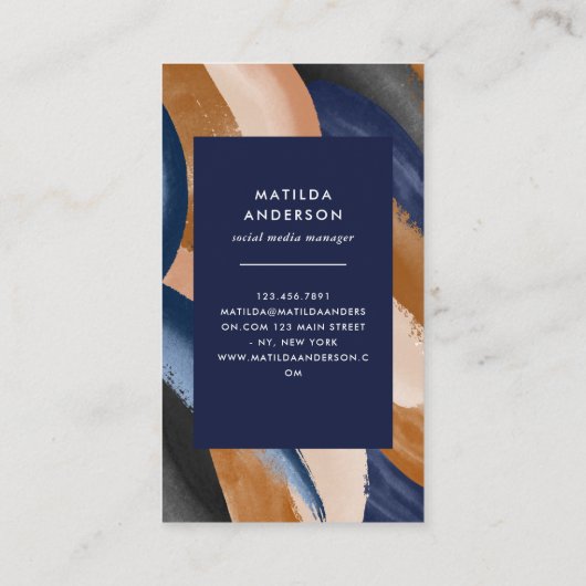 Blauwe terracotta abstracte waterverf moderne unie visitekaartje (Achterkant)