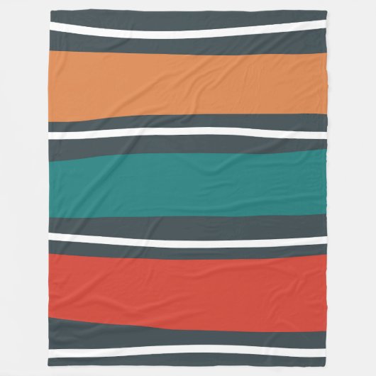 Blauwe terracotta rode witte retro golven fleece deken (Voorkant)