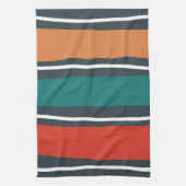 Blauwe terracotta rode witte retro golven theedoek (Verticaal)