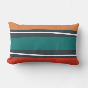 Blauwe terracotta rood wit retro golvende kunst kussen