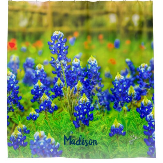 Blauwe Texas Bluebonnets Bloemen Bloemen van bloem Douchegordijn (Voorkant)