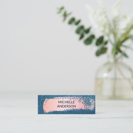 Blauwe textuur Achtergrond | Roze geborsteld Mini Visitekaartje (Staand voorkant)