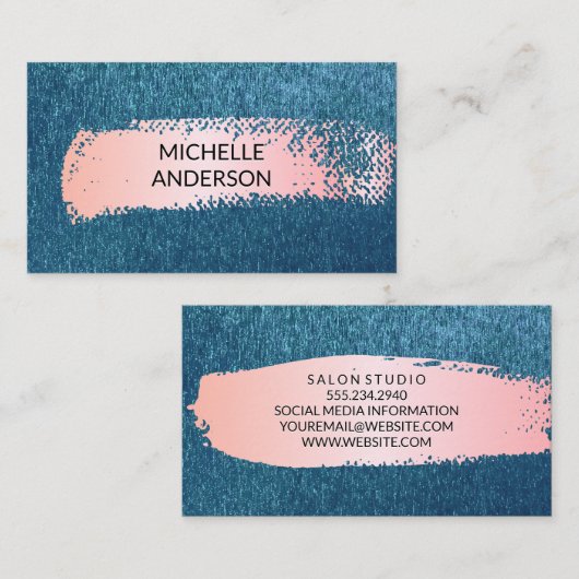 Blauwe textuur Achtergrond | Roze geborsteld Visitekaartje (Voorkant / Achterkant)