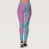 Blauwe textuur boven op een roze vaste kleur. leggings (Achterkant)