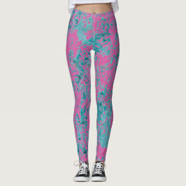 Blauwe textuur boven op een roze vaste kleur. leggings