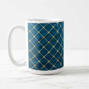 BLAUWE TEXTUUR LOOK MET GOUDEN DIAMANT PATROON KOFFIEMOK