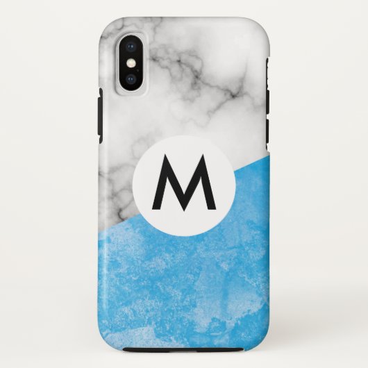 blauwe textuur marmer met monogram Case-Mate iPhone case (Achterkant)