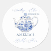 Blauwe Thee Party Bruiloft Toile  Ronde Sticker (Voorkant)