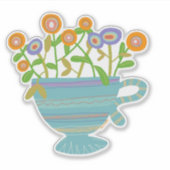 Blauwe theekop met bloemen sticker (Voorkant)