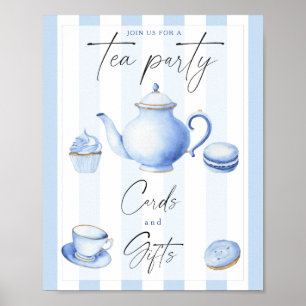 Blauwe theepartij baby shower Kaarten en cadeaus Poster