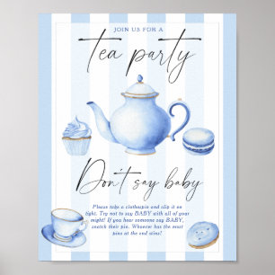 blauwe theepartij baby shower Zeg geen baby Poster