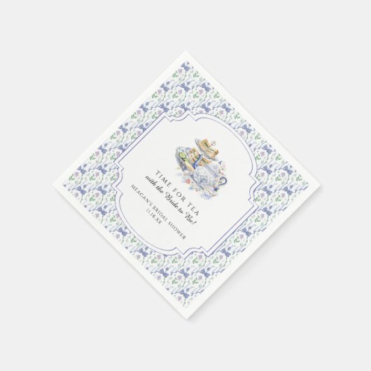 Blauwe Theepartij met Bloemen voor Bruidsdames Bru Servet (Hoek)