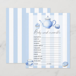 Blauwe theepartij - Woord-zoek-spel babyshower spe