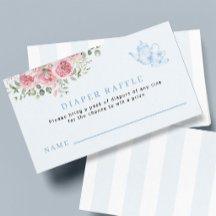 Blauwe theeparty baby shower luier tombola ticket