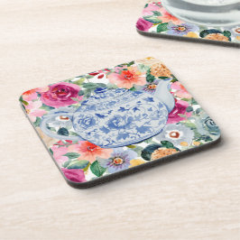 Blauwe Theepot Bloemen Bier Onderzetter