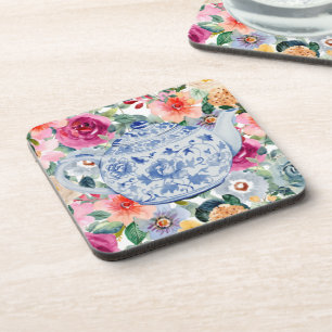 Blauwe Theepot Bloemen Bier Onderzetter