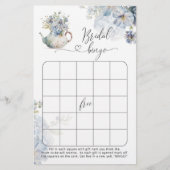 Blauwe theepot bloemenspel vrijgezellenfeest bingo (Voorkant)