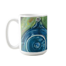 Blauwe theepot en Chai-kunstwerk