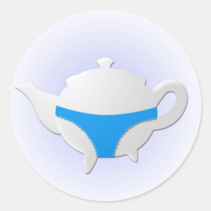 Blauwe theepot en lingerie ronde sticker