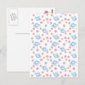 Blauwe theepot Roze Rose Bloesem Illustratie Briefkaart (Voorkant / Achterkant)