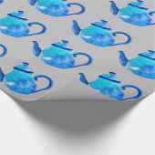 Blauwe theepot voor waterverf cadeaupapier (Hoek)