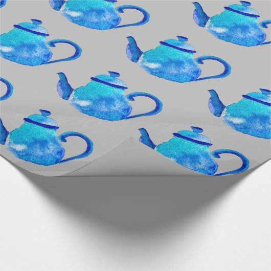 Blauwe theepot voor waterverf cadeaupapier (Hoek)