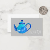 Blauwe theepot voor waterverf notitiekaartje (Voorkant / Achterkant in situ)