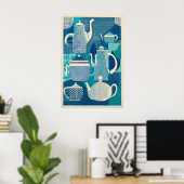 Blauwe Theepotten Giclée Print Mid-Century Modern (Thuiskantoor)