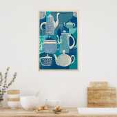 Blauwe Theepotten Giclée Print Mid-Century Modern (Keuken)