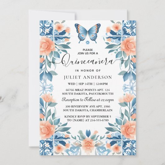 Blauwe Tiara Familie Latina Girly Spaans Quinceane Kaart (Voorkant)