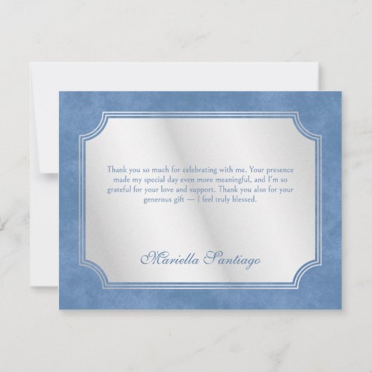 Blauwe Tiara kroon Elegante Quinceanera Bedankkaart (Achterkant)