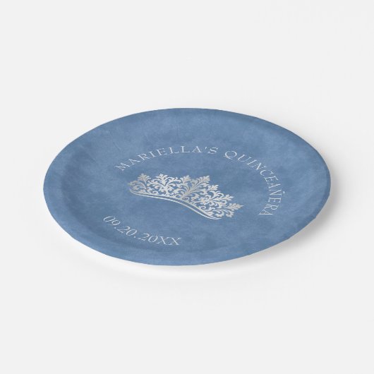 Blauwe Tiara kroon Elegante Quinceanera Papieren Bordje (Gekanteld)