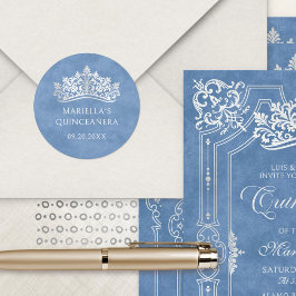 Blauwe Tiara kroon Elegante Quinceanera Ronde Sticker