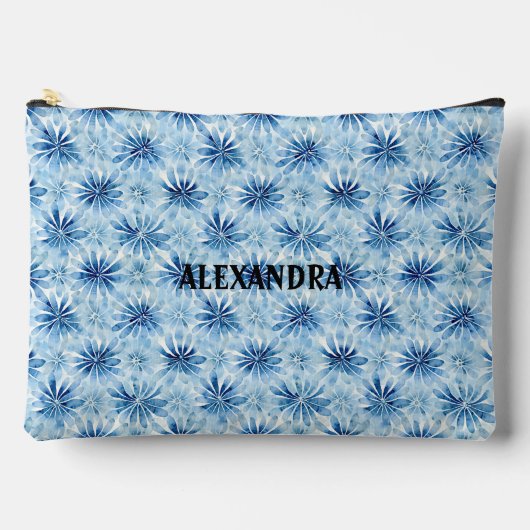 Blauwe Tie kleurstof bloem patroon Aangepaste naam Etui (Voorkant)