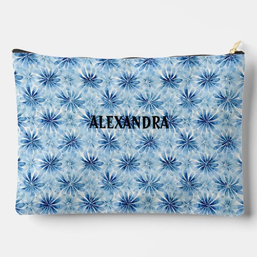 Blauwe Tie kleurstof bloem patroon Aangepaste naam Etui (Achterkant)