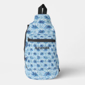Blauwe Tie kleurstof bloem patroon Aangepaste naam Sling Bag (Voorkant)