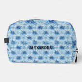 Blauwe Tie kleurstof bloem patroon Aangepaste naam Toilettasje (Voorkant)