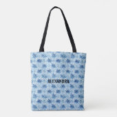 Blauwe Tie kleurstof bloem patroon Aangepaste naam Tote Bag (Achterkant)