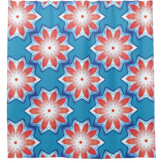 Blauwe, tien stub sterren kaleidoscoop in zacht gl douchegordijn (Voorkant)