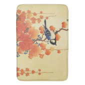 Blauwe tiervogel, Paulownia tak, rode herfstblader Badmat (Voorkant Verticaal)