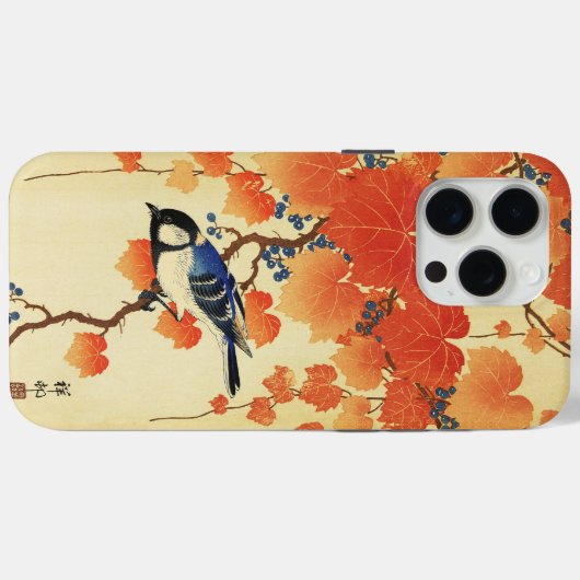 Blauwe tiervogel, Paulownia tak, rode herfstblader Case-Mate iPhone Case (Achterkant (horizontaal))