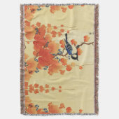 Blauwe tiervogel, Paulownia tak, rode herfstblader Deken (Voorkant Verticaal)