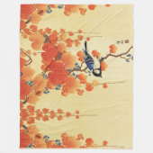 Blauwe tiervogel, Paulownia tak, rode herfstblader Fleece Deken (Voorkant)