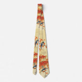 Blauwe tiervogel, Paulownia tak, rode herfstblader Stropdas (Achterkant)