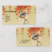 Blauwe tiervogel, Paulownia tak, rode herfstblader Visitekaartje (Voorkant / Achterkant)