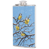 Blauwe tietvogels in de winter heupfles (Links)