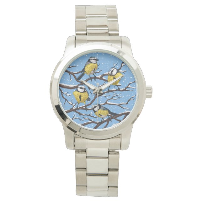 Blauwe tietvogels in de winter horloge (Voorkant)