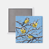 Blauwe tietvogels in de winter magneet (Voorkant / Achterkant)