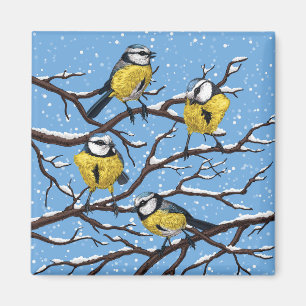 Blauwe tietvogels in de winter magneet